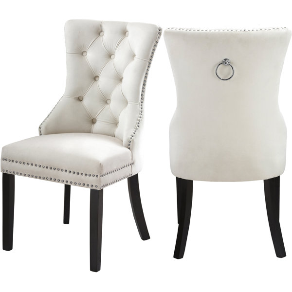 Soft Velvet Dining Chair with Ring Knocker High Back Chairs Stud Tufted